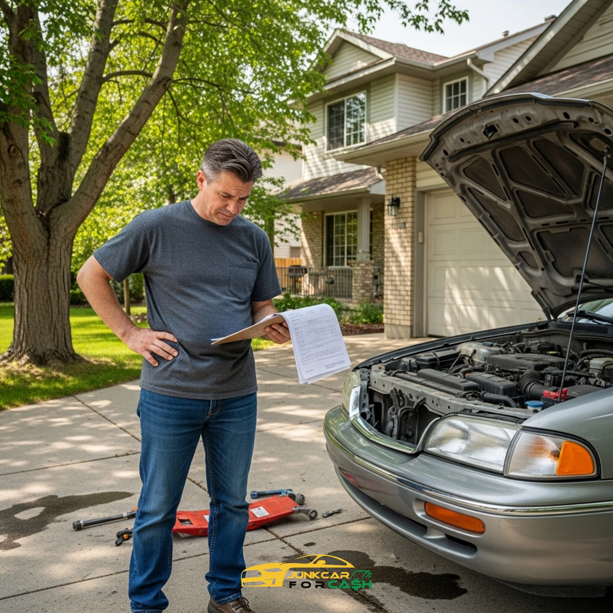 Damaged vehicle ready for junk car pickup in Calgary