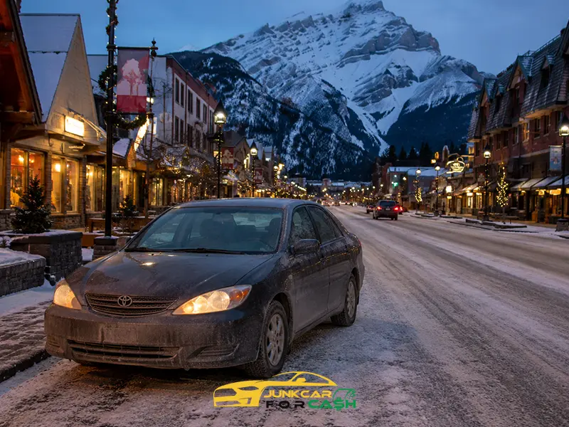 A Toyota parked in streets of Lake Louise 