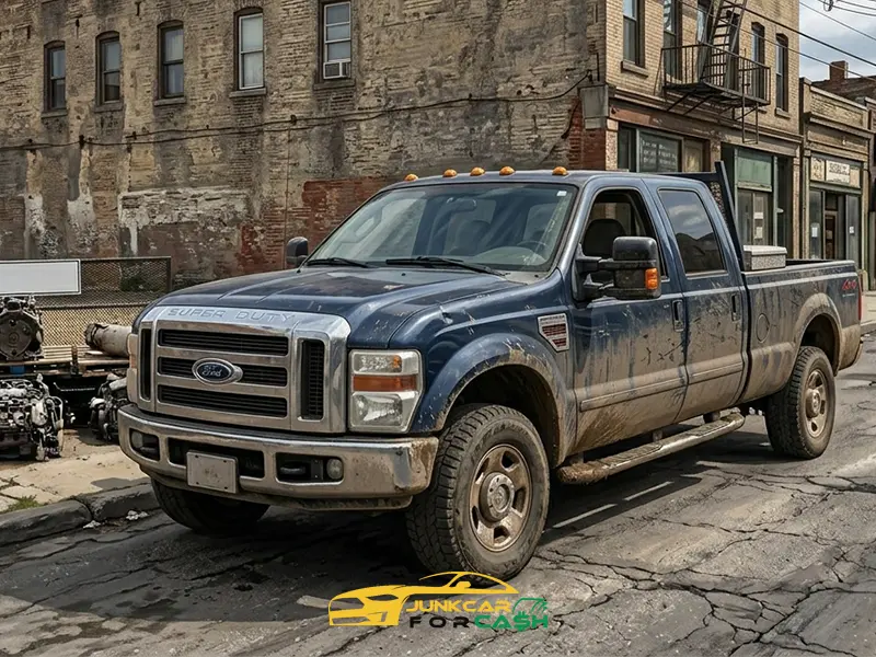 A used washed up Ford parked