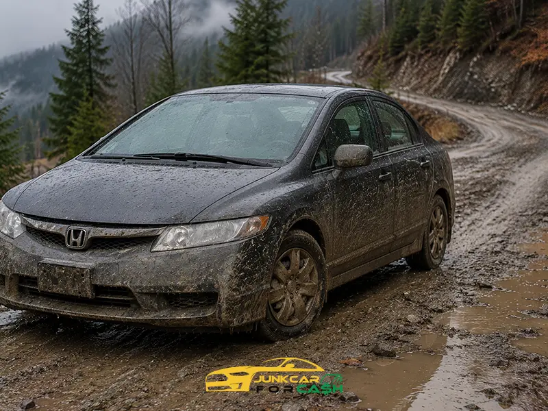 A Honda in a dirty droad in Rocky Mountain